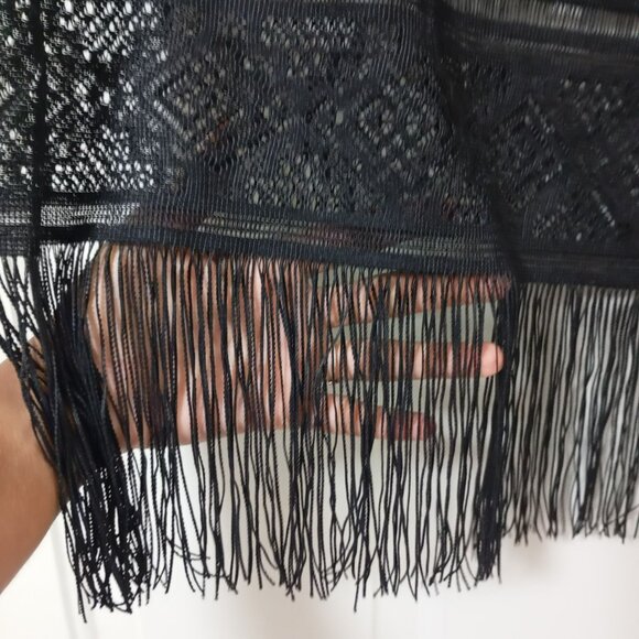 Black Sheer Lace Fringe Swim Cover-Up Sarong Womens One Size - Picture 4 of 10
